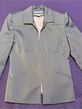 Amanda Smith Silver-Gray Zip Front Blazer Jacket